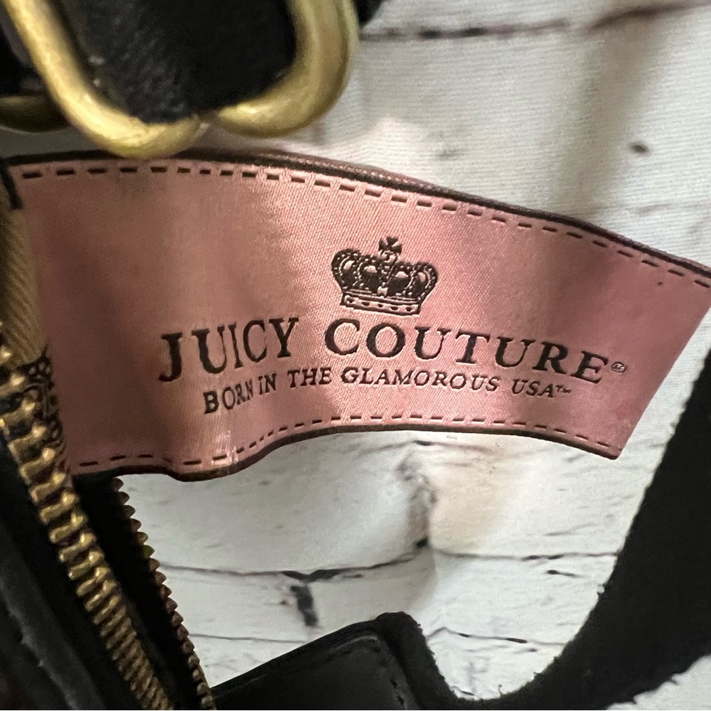 Vintage Juicy Couture Brown Velour Leather Crossbody Bag Purse Tassel Y2K - Picture 5 of 14